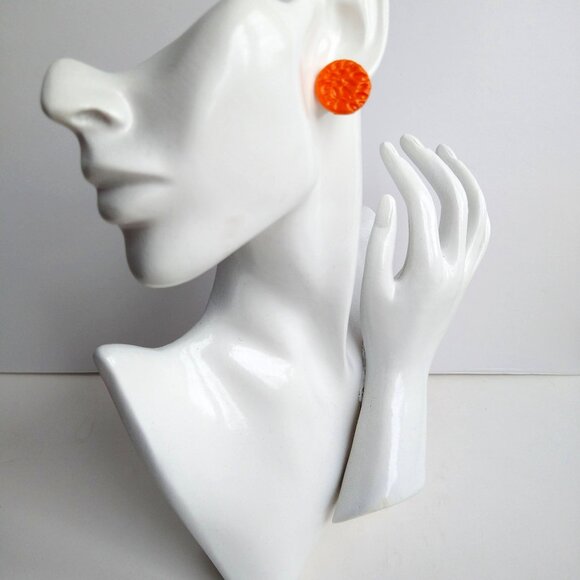Handmade orange polymer clay earrings. Boucles d'oreilles fait à la main - Picture 4 of 5